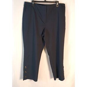 Ann Taylor Cropped Pants Navy Blue Stretch Flat Front Button Detail Size 16